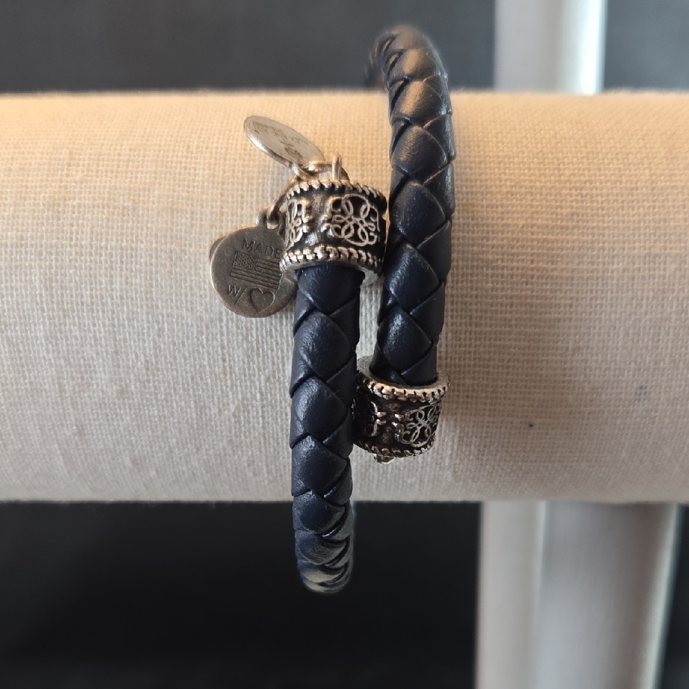 Alex and Ani Vintage 66 Navy Leather Braided Wrap Bangle Bracelet, Adjustable - Picture 6 of 6